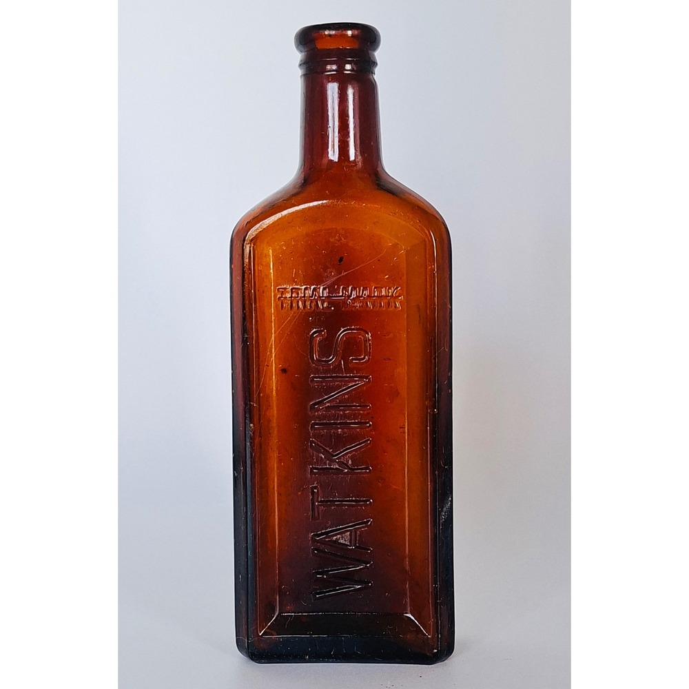 Antique Watkins Amber Glass Medicine Bottle Embossed Trade Mark 8.5 Inch